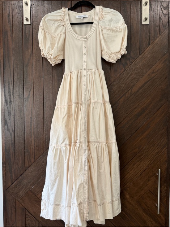 Sofie The Label Dresses & Skirts - Beige Puff-Sleeve Tiered Dress with Button Front